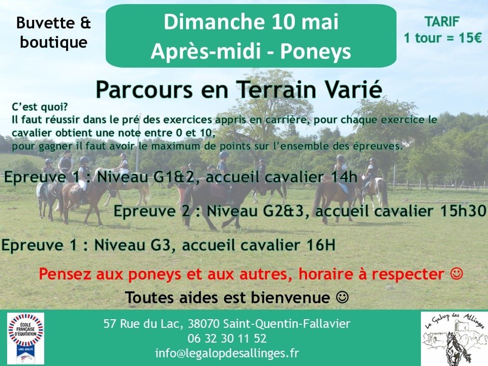 Parcours d’embuches et PTV – Dimanche 10 mai